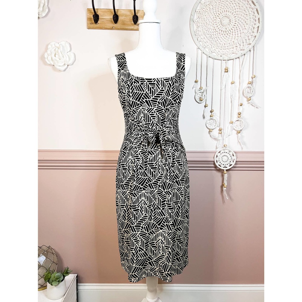 David Meister Monochrome Patterned Midi Dress